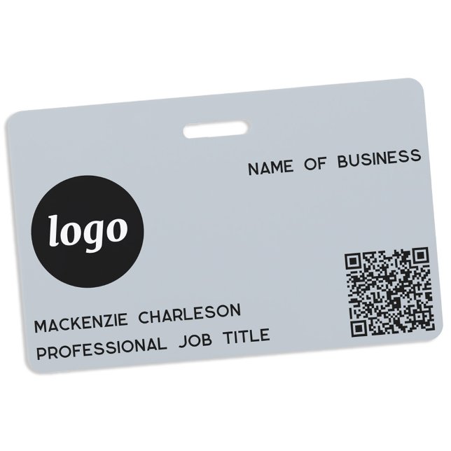 Crachá Logotipo Código QR Nome Empresarial Profissional A (Simple logo QR code with custom text business promotional branding name tag)