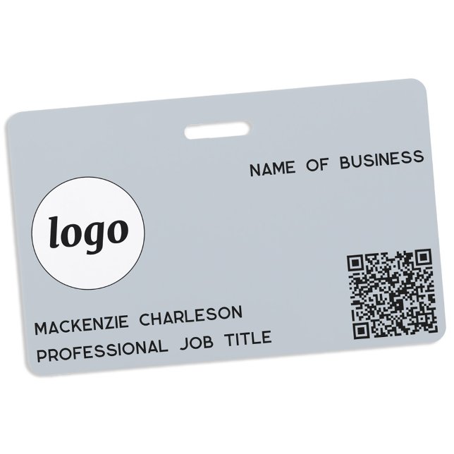 Crachá Logotipo Código QR Profissional Empresarial Azul N (Simple logo QR code with custom text business promotional branding name tag)