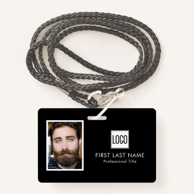 Crachá Logotipo comercial | Código de Barras do Nome da F (Frente com cordão)