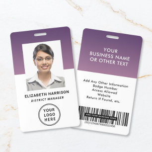 Crachá Logotipo Comercial Código de Barras Roxo Identific