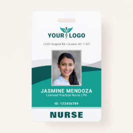 Crachá Logotipo comercial Modelo Teal de nome de foto do