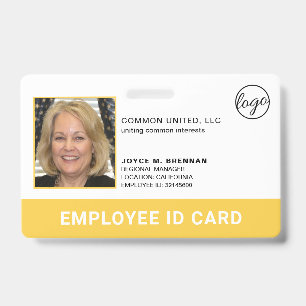 Crachá Logotipo da Empresa Amarela Profissional Foto ID d
