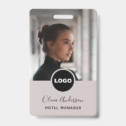 Crachá Logotipo da Empresa Código QR Preto Cinza ID de Fo