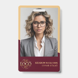 Crachá Logotipo da empresa e foto do funcionário vermelho