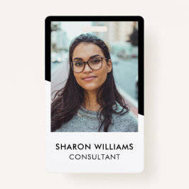 Crachá Logotipo da empresa Elegante Black White para func