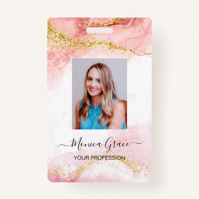 Crachá Logotipo de Aglomerado de Mármore rosa Dourado ros (Frente)