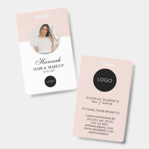 Crachá Logotipo de Cabelo e Maquiagem em Script Rosa com