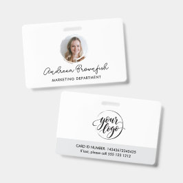 Crachá Logotipo de Foto Branco Elegante para ID de Funcio