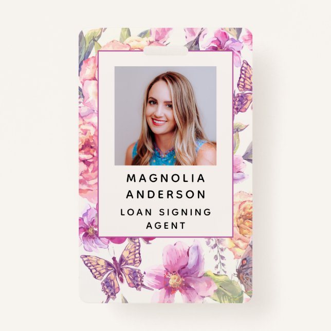 Crachá Logotipo de Fotografia de Funcionário Floral Códig (Frente)