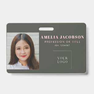 Crachá Logotipo de ID de Foto de Funcionário Rosa Verde S