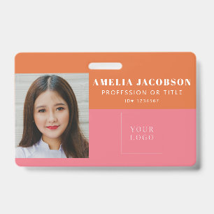 Crachá Logotipo de ID de Foto do Funcionário Laranja Cor-