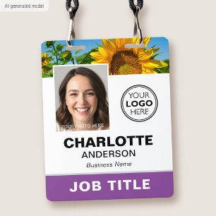 Crachá Logotipo de Negócios de Foto ID Moderna QR Roxo Pe
