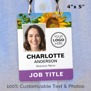 Crachá Logotipo de Negócios de Foto ID Moderna QR Roxo Pe