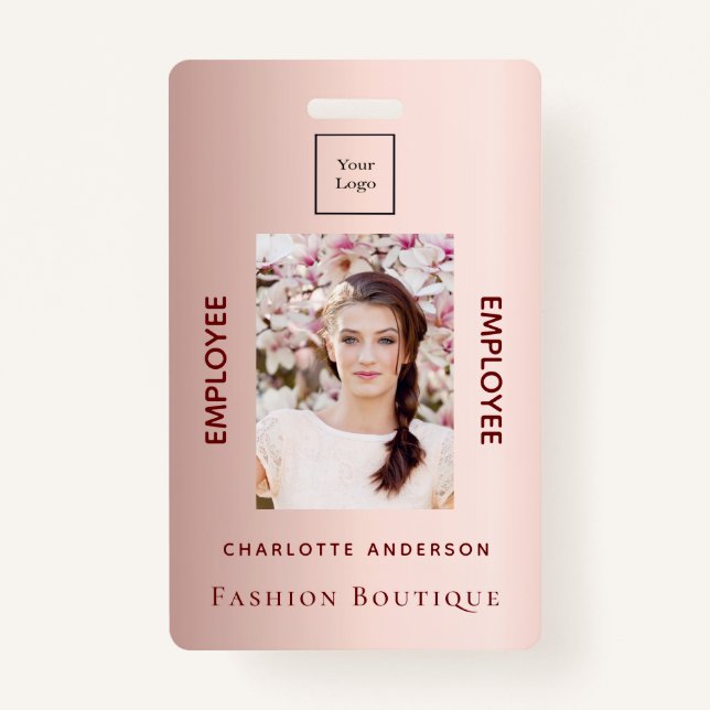 Crachá logotipo de negócios luxuoso com foto de funcionár (Frente)