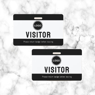 Crachá Logotipo de Visitante da Empresa Moderno Preto