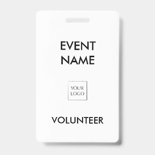 Crachá Logotipo de Voluntário para Evento Preto e Branco