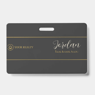 Crachá Logotipo do Agente Imobiliário Charcoal Gold ID Fu
