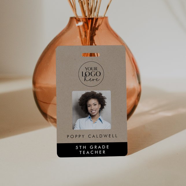 Crachá Logotipo do Chic Faux Kraft Foto para funcionário  (Criador carregado)