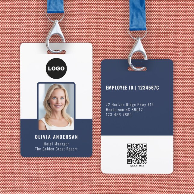 Crachá Logotipo do Código QR da Foto ID do Funcionário da (Navy Employee Photo ID Qr Code Company Security Badge)