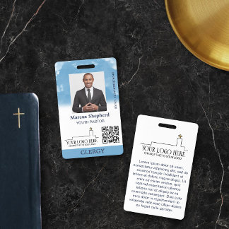 Crachá Logotipo do Código QR ID da Igreja Céu Azul Nuvens