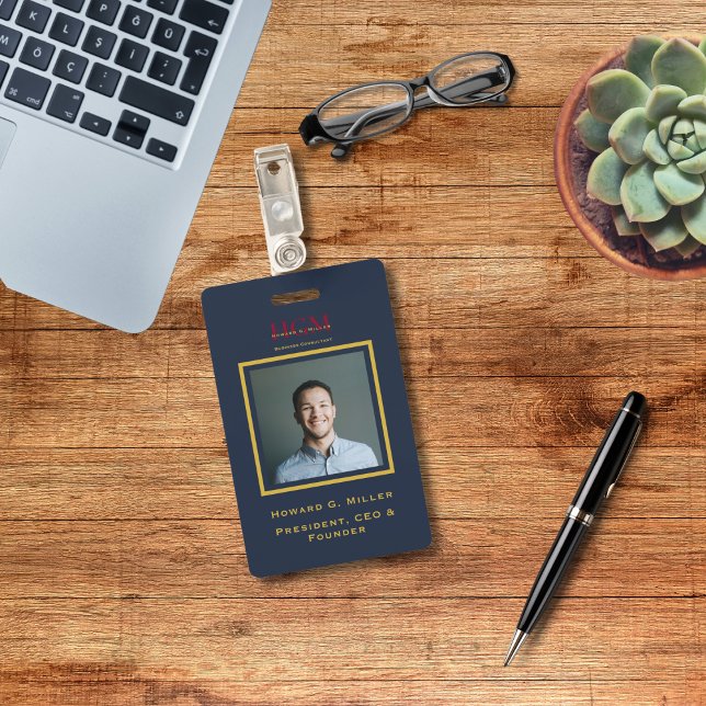 Crachá Logotipo do Monograma Moderno Marinho Vermelho Dou (Criador carregado)