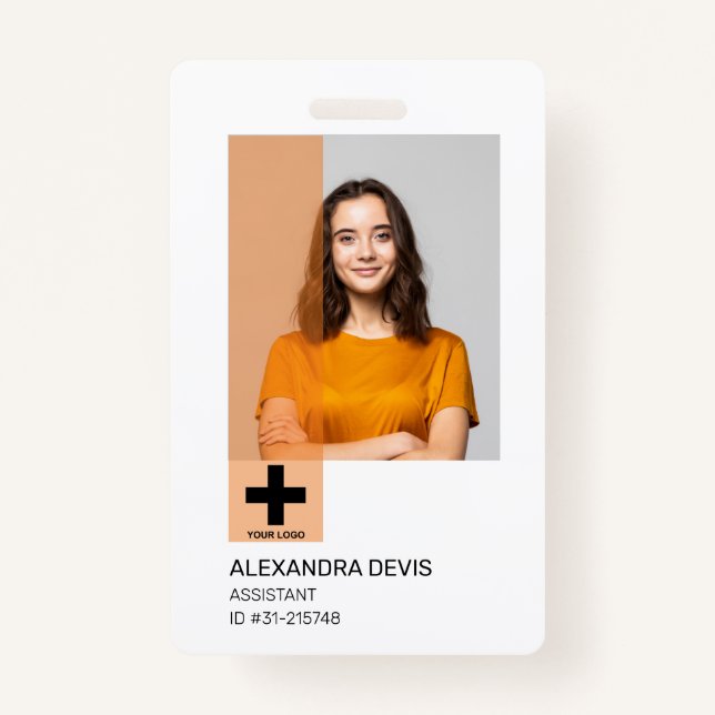 Crachá Logotipo e foto personalizados do funcionário prof (Frente)