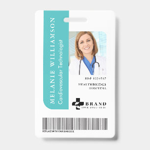Crachá Logotipo e ID de foto de funcionário médico teal
