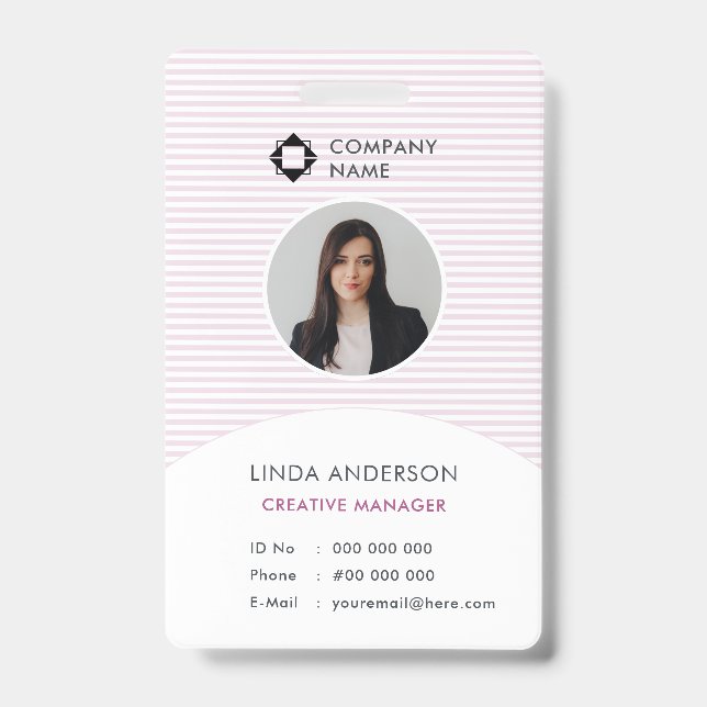 Crachá Logotipo Empresarial Branco Rosa Identificação de  (Frente)