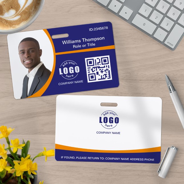 Crachá Logotipo Fotográfico Código QR Funcionário Laranja (Criador carregado)