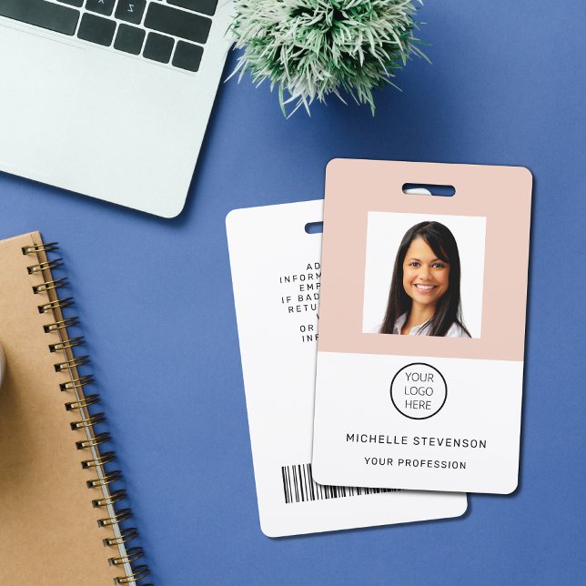 Crachá Logotipo Fotográfico Personalizado Blush Nome Rosa (Criador carregado)