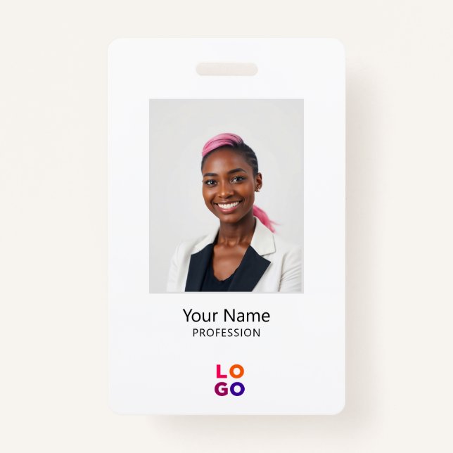 Crachá Logotipo Mínimo do Funcionário, Foto, Código Qr, N (Frente)