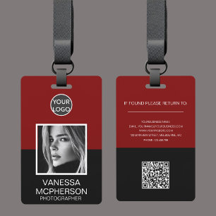 Crachá Logotipo Moderno de Foto Vermelho e Preto com QR I