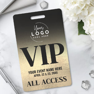 Crachá Logotipo Personalizado Elegante Preto Dourado VIP