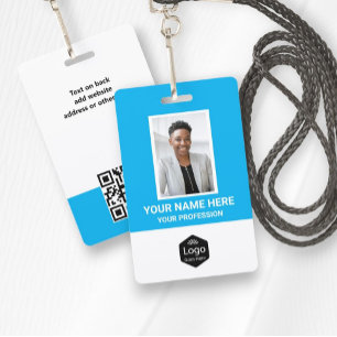 Crachá Logotipo Personalizado Foto do Funcionário Azul Pe