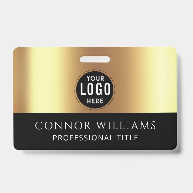 Crachá Logotipo Preto Dourado Moderno de ID de Funcionári (Frente)
