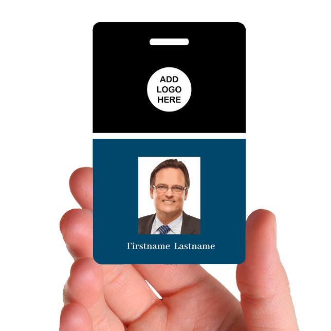 Crachá Logotipo Profissional Empresarial E Nome do Retrat (Budget Photo Template Name Badges by custom business templates)