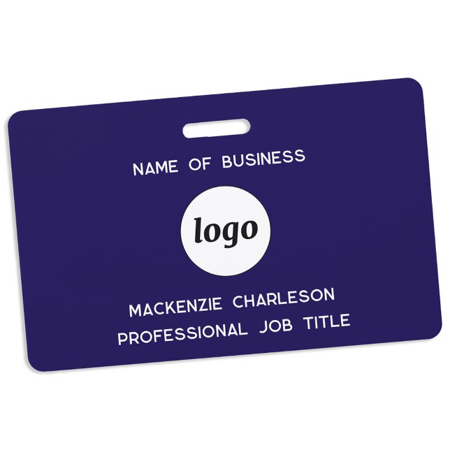 Crachá Logotipo profissional Marinho comercial Nome azul (Simple logo with custom text business branding promotional employee staff colleague name badge)