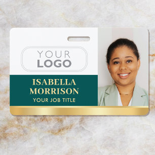 Crachá Logotipo QR Verde Dourado ID Personalizado de Negó