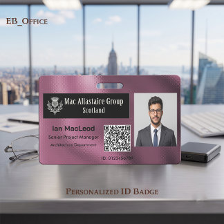 Crachá Logotipo Retangular Personalizado em Foto ID Metál