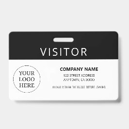 Crachá Logotipo simples da empresa Black Visitor Pass