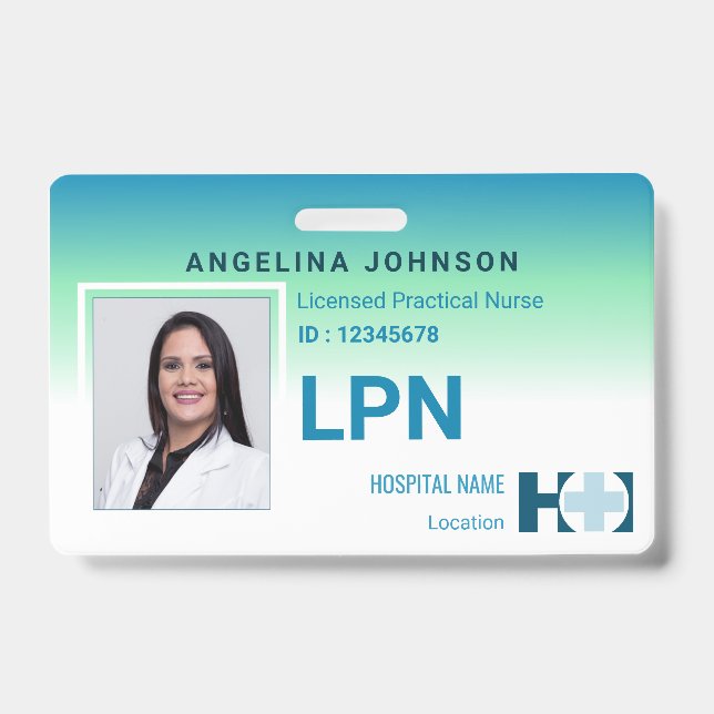 Crachá LPN Blue Photo ID da enfermeira prática licenciada (Frente)