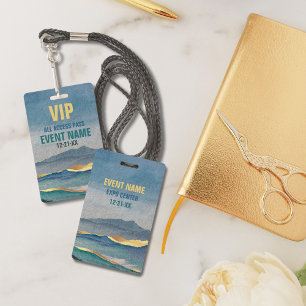 Crachá Luxe Azul Dourado Paisagem Teal VIP Passagem de Ac