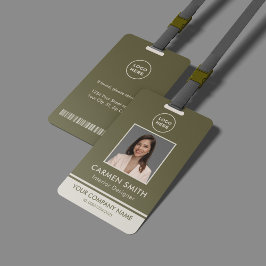 Crachá Luxo Personalizado Moderno em Verde Oliva com Logo