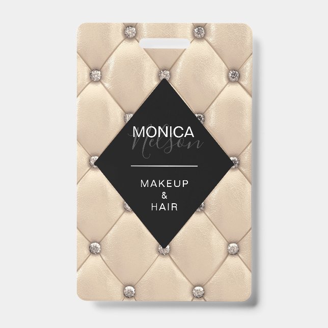 Crachá luxuoso tufado monograma dourado (Frente)