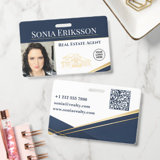 Crachá Luxury Realtor Business Card Navy Gold