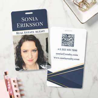Crachá Luxury Realtor Business Card Navy Gold