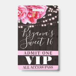 Crachá Luzes de Corda de Madeira Floral Rosa Passagem VIP