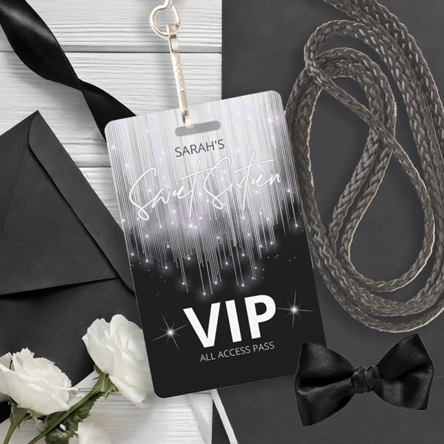 Crachá Luzes em cascata Doce 16 preto e branco ID790 (Criador carregado)