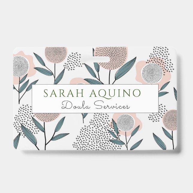 Crachá Mão Desenhada Dusty Rosa Floral Doula (Frente)