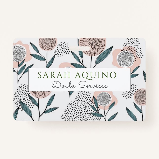 Crachá Mão Desenhada Dusty Rosa Floral Doula (Frente)